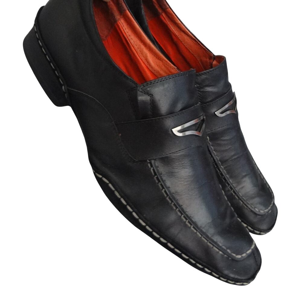 Robert Wayne Tumble Black Leather Loafer Silver Buckle Square Toe Men 9 Cross